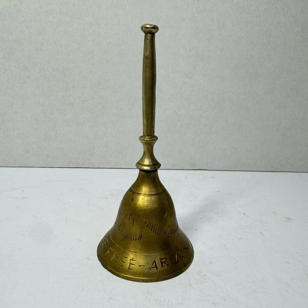 Vintage Carefree Arizona Brass Hand Bell Etched Souvenir Made in India 4.75 inch